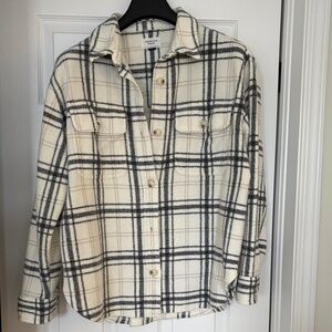 American Eagle Outfitters Ivory and Black Plaid Shirt